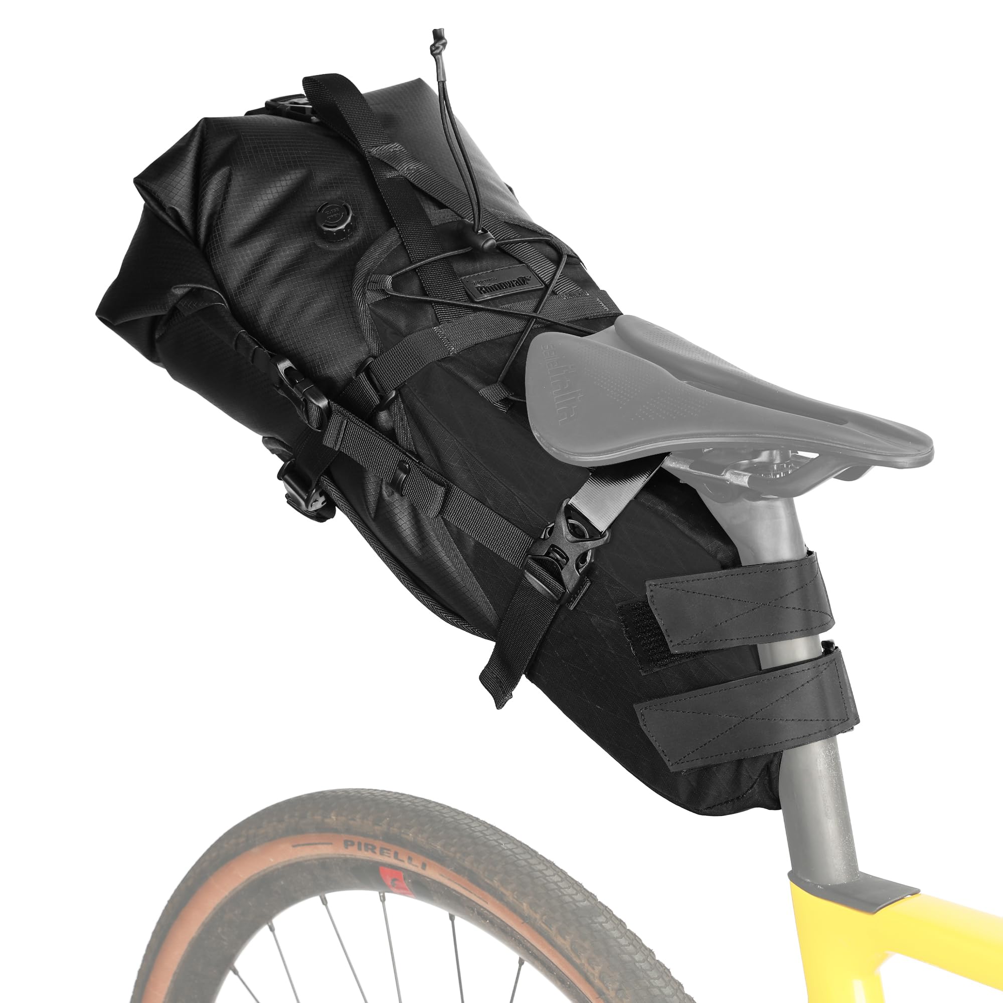 Rhinowalk Bolsa rígida impermeable para sillín de bicicleta de 14 L, bolsa de asiento trasero de dos piezas con soporte de velcro, resistente al desgarro, instalación sin tornillos, se adapta a la