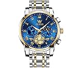 OLEVS Watches Men Waterproof Luxury Big Face Mens Watch Stainless Steel Quartz Analog Dress Watches for Men Luminous Multifunction Man Watch Relojes De Hombre