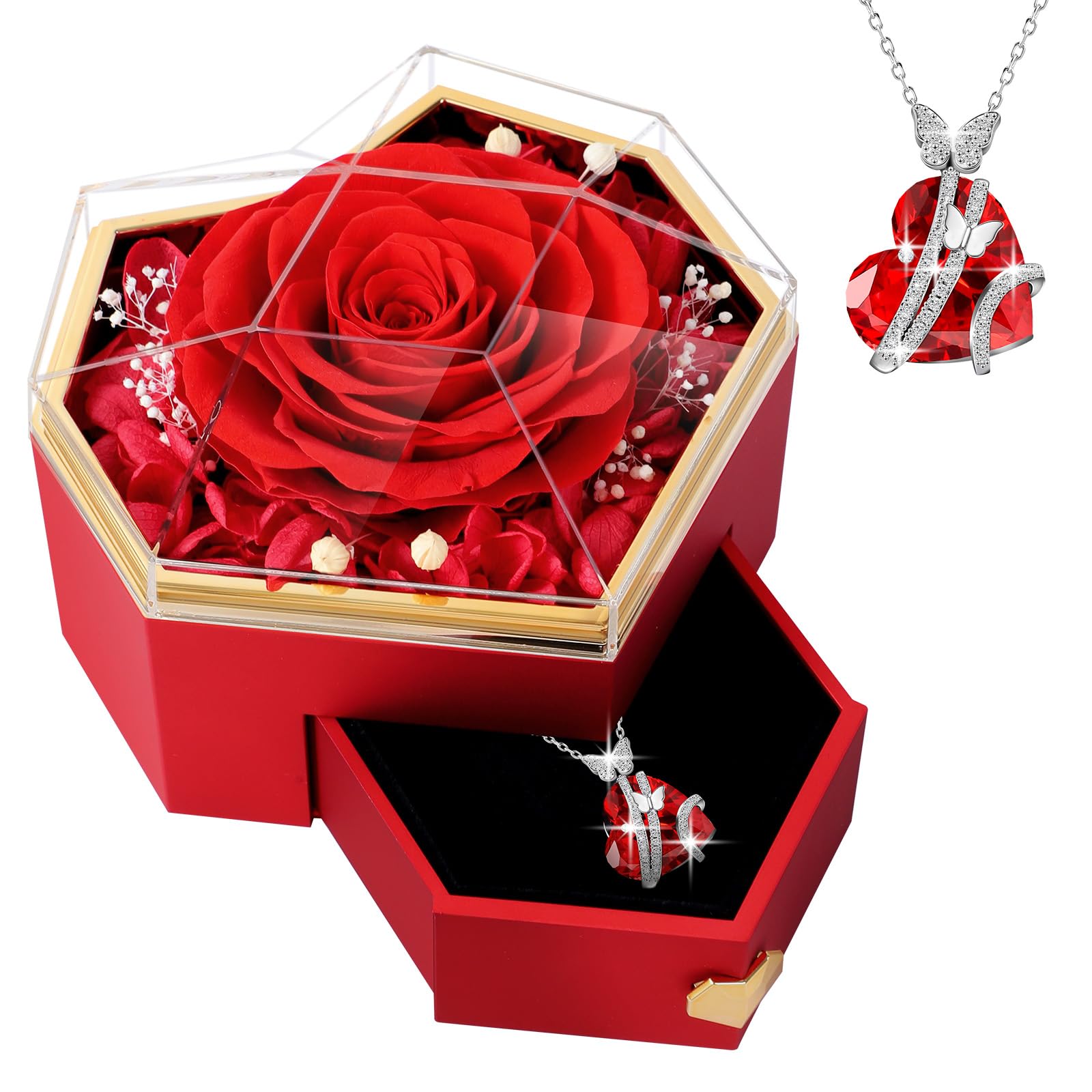 Eternal Rose Gift Box with Chain, Gifts for Women, Birthday Gifts for Grey, Gift Girlfriend, Birthday Gift for Mum, Sister, Girlfriend-image-5