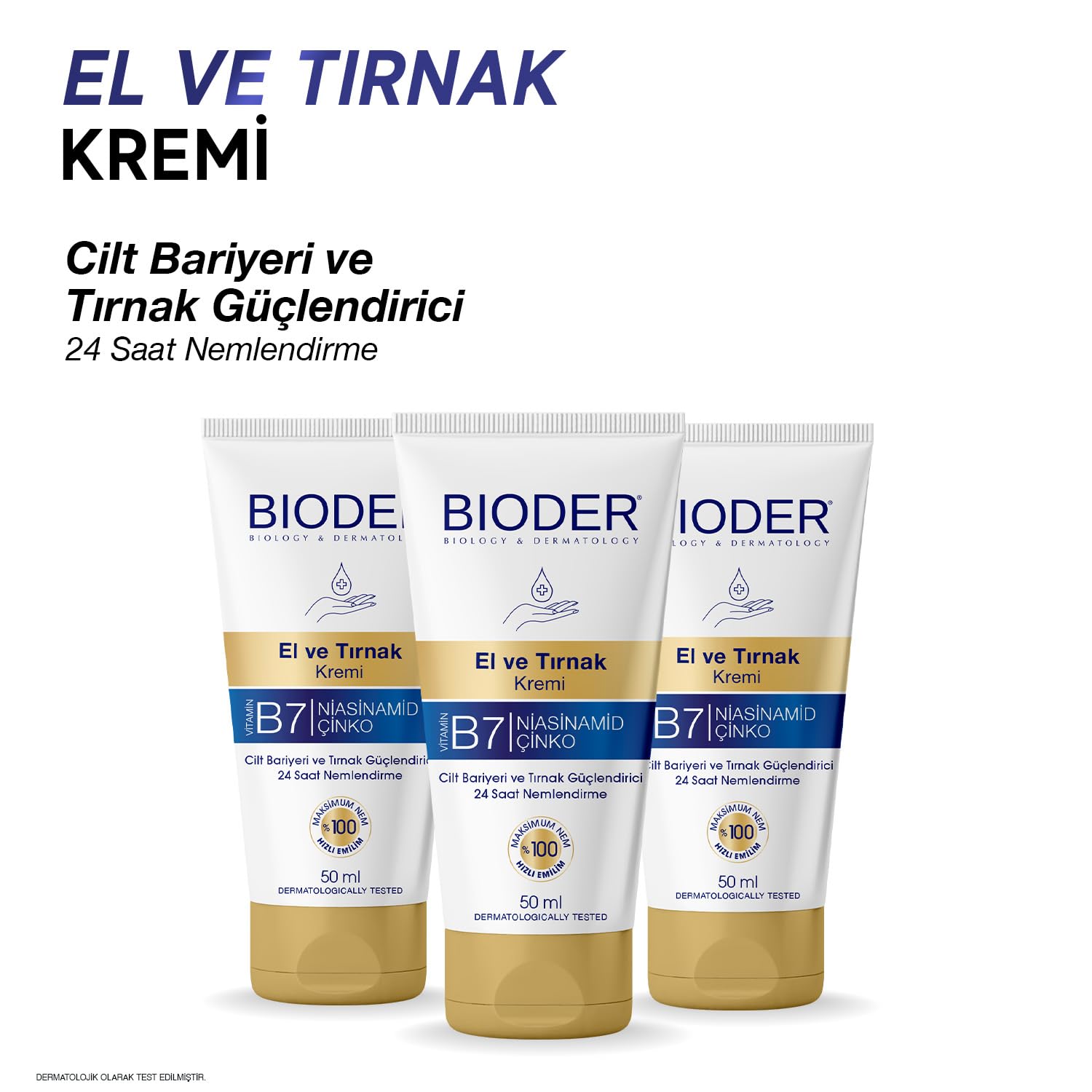 Bioder El ve Tırnak Bakım Kremi 50 ml – Biotin, Niasinamid ve Çinko İçerikli Nemlendirici, Tırnak Güçlendirici (2 paketi)