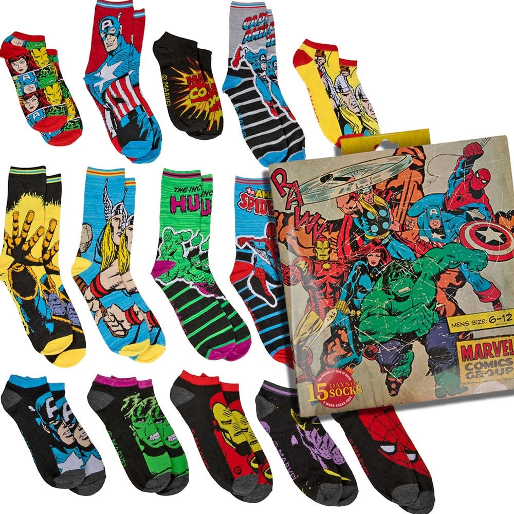 Marvel 15 días de calcetines (7 tripulaciones y 8 calcetines de corte bajo)
