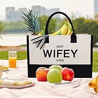 Vista 74 de TOPDesign Personalized Initial Canvas Beach Bag, Monogrammed Gift Tote Bag for Women Negro y marrón
