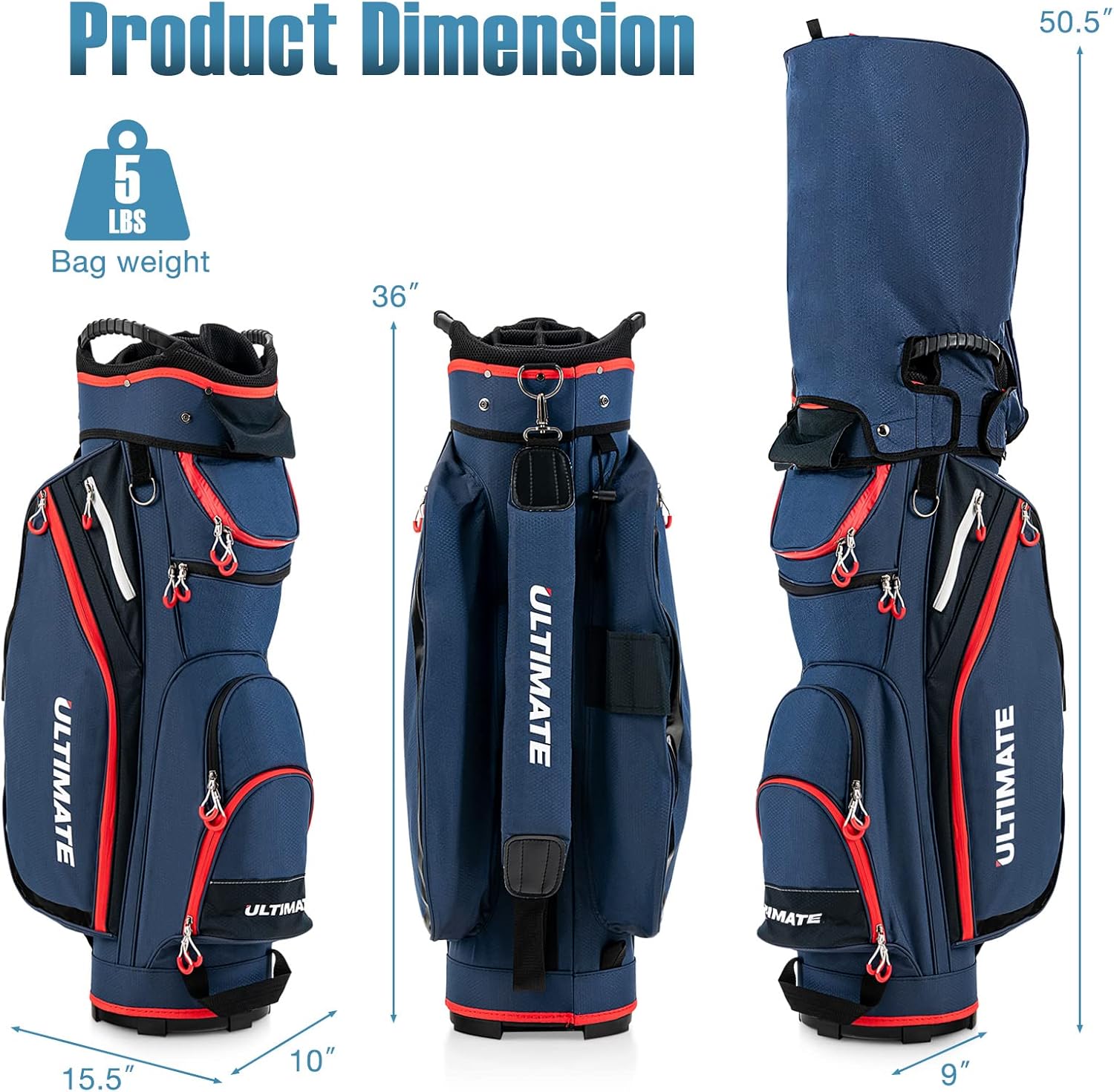 GYMAX Golf Bag, 14 Way Divider Golf Cart Bag with Rain Hood & Cooler Bag, Waterproof Golf Club Bag for Men & Women, Portable Lightweight Golf Bag