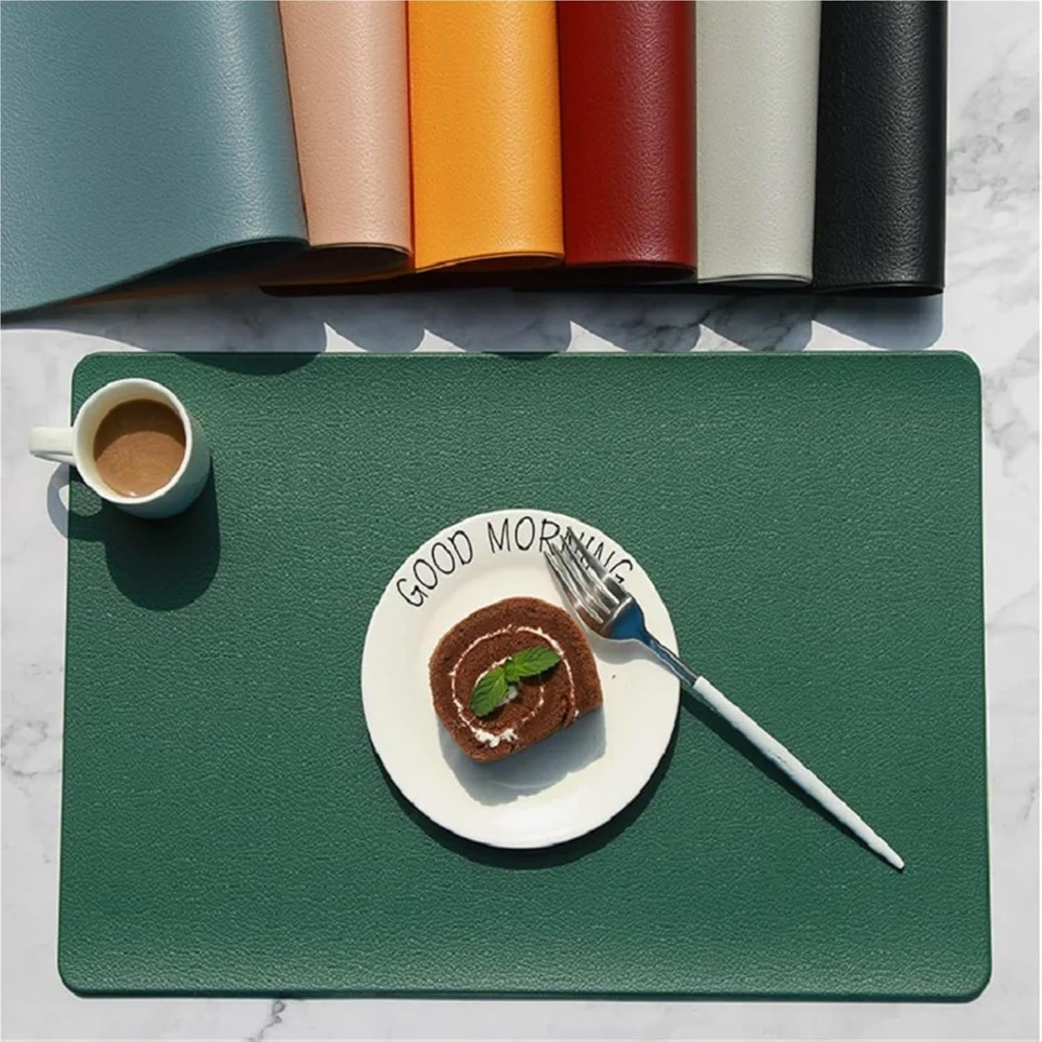PU Leather Square Placemats Double-Sided Table Mats for Dining Table Washable Anti-Slip Table Pad Mats 테이블매트 Салфетк(YB Grey)