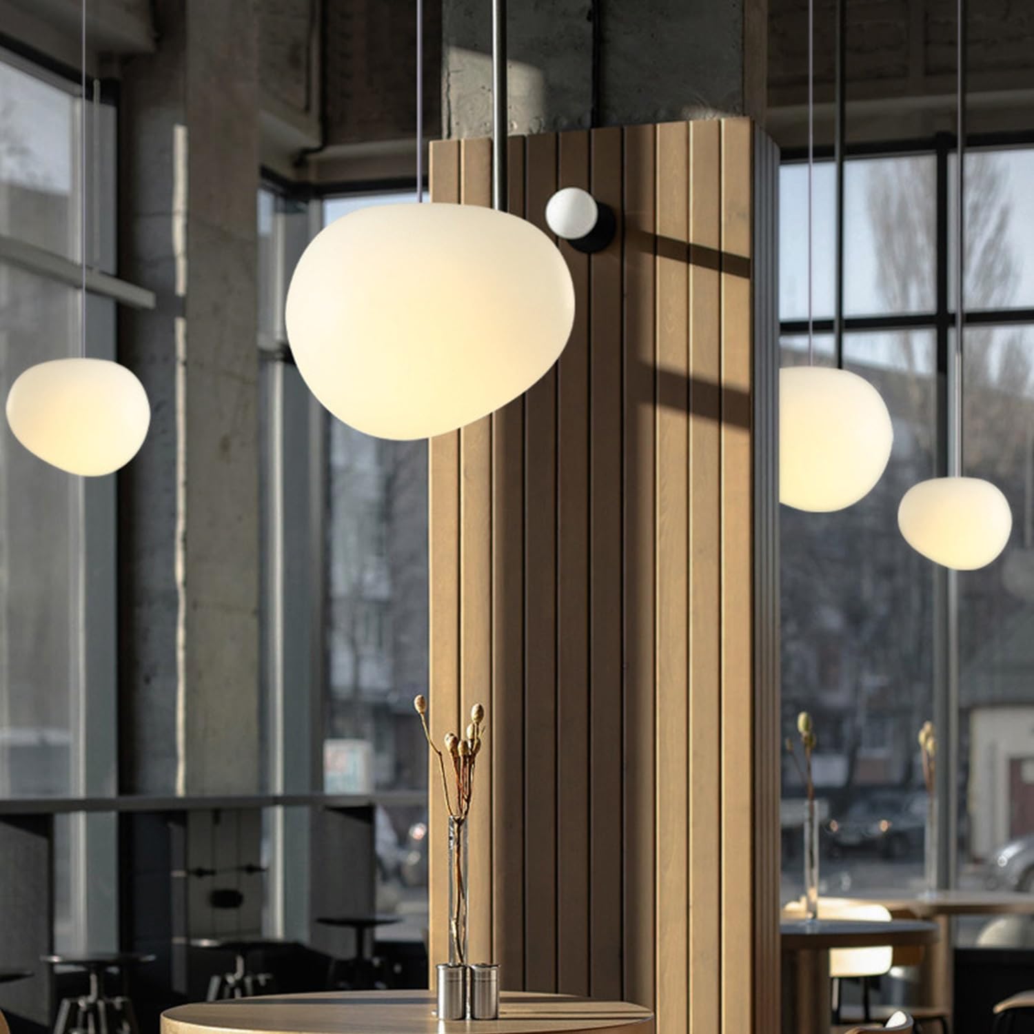 HYQJUNE Modern LED Pendant Light Pebble Shade 3-Colour Dimmable Hanging Lamp PVC Lampshade 150cm Adjustable Cord for Kitchen Island Bedroom Dining Room Living Room Ceiling(47cm)