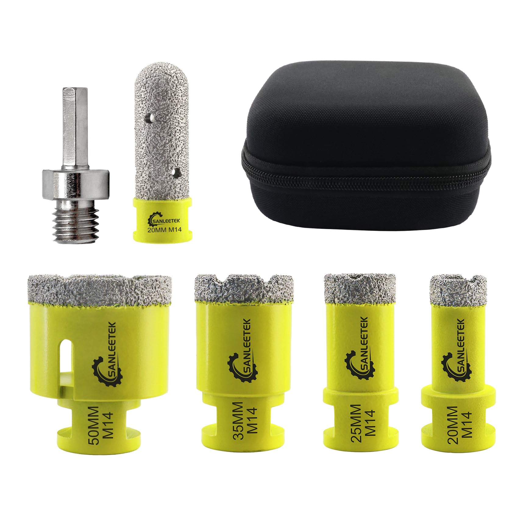 Punte per Trapano Diamantate 6pezzi - (20/25/35/50mm+20mm Fresa Trapano+Adattatore Esagonale) per Ceramica Porcellana Marmo Granito M14 Filettatura SANLEETEK