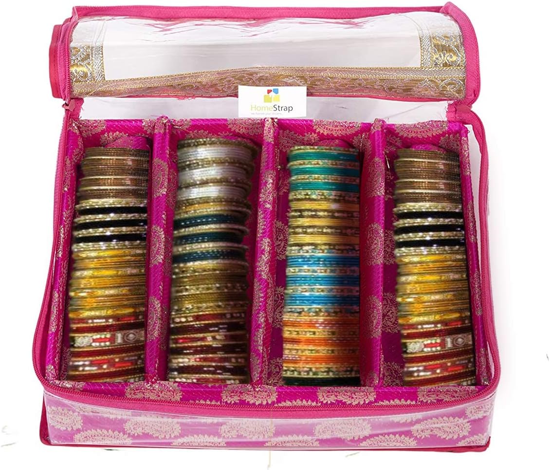 HomeStrap 4 Rod Brocade Bangle Box - Pink - Pack of 1 image 4