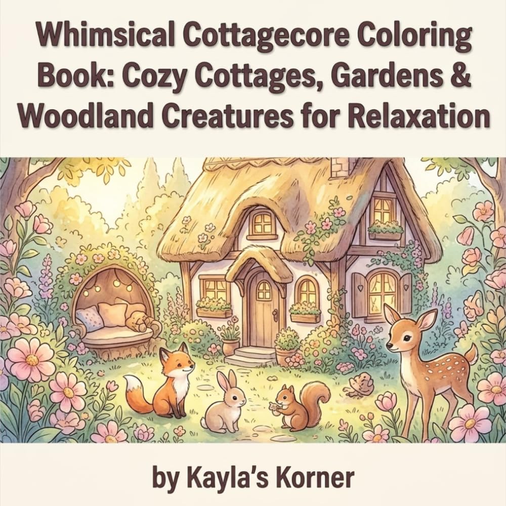Whimsical Cottagecore Coloring Book: Cozy Cottages, Gardens & Woodland Creatures for Relaxation