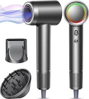 Alloom Professional Hair Dryer: 1-Min Fast Dry, 500M Negative Ions, No Heat Damage, Low Noise, Lightweight with Diffuser & Nozzle, Gunmetal