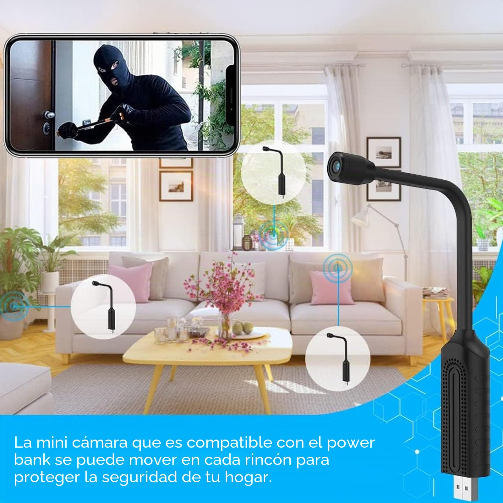 Annadue Cámara WiFi, Cámara Inalámbrica para Seguridad del Hogar, Cámara de Seguridad con Enchufe USB, Cámara para Mascotas HD 1080p con Visión Nocturna, Detección de Movimiento,