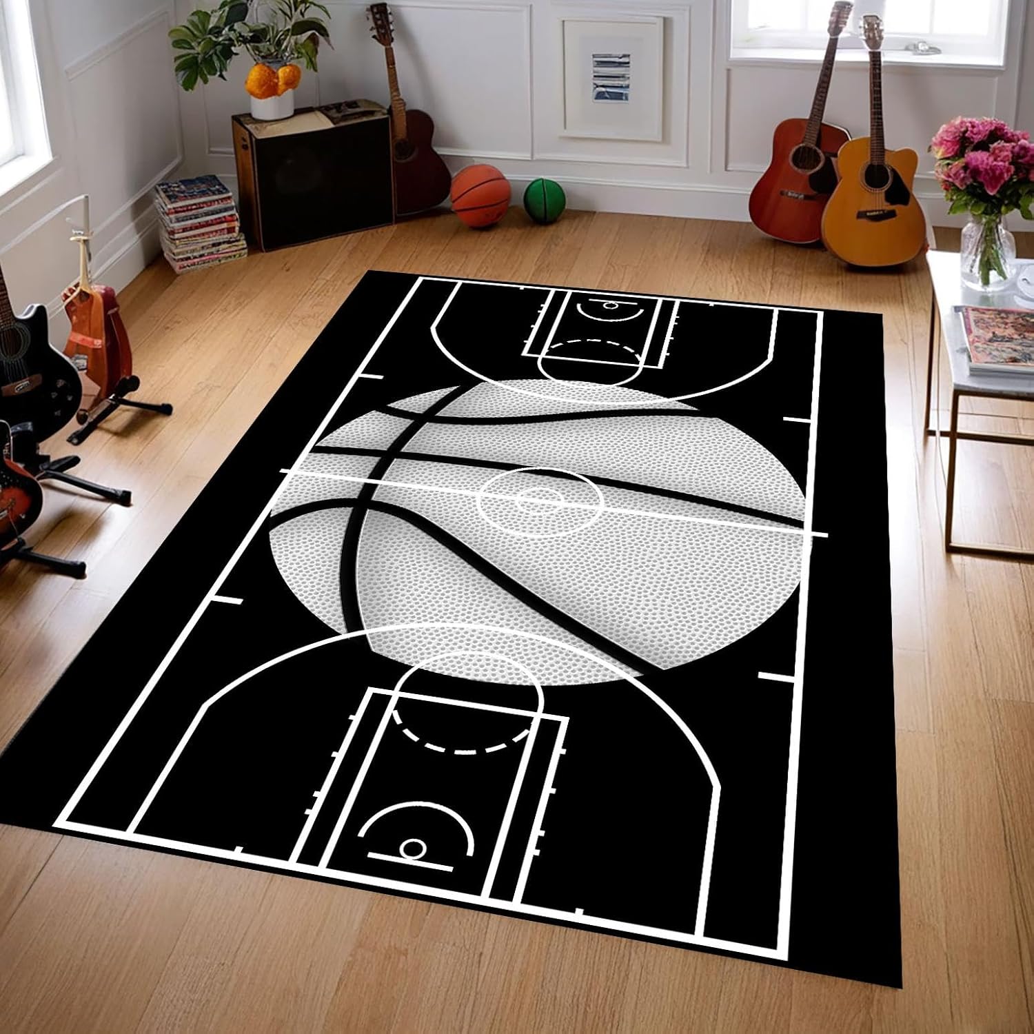 Sports Rugs for Boys Bedroom 4'5''x6', Basketball Rug Kids Boys Room Decor