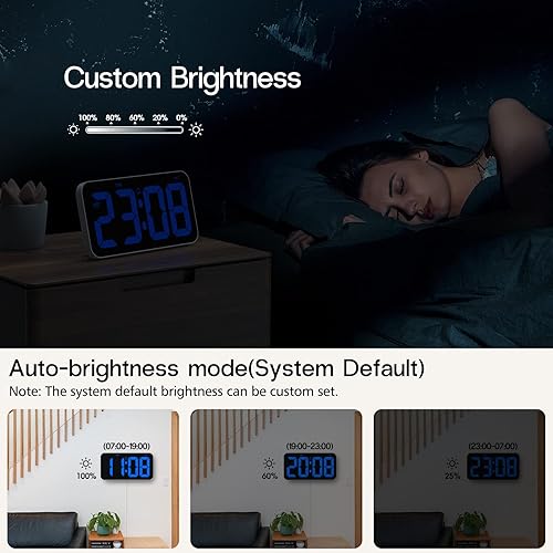 Miniatura 5 de Zgrmbo Reloj de pared digital con dígitos claros enormes de 4 pulgadas, reloj digital para pared con atenuación automática, semana, soporte estándar