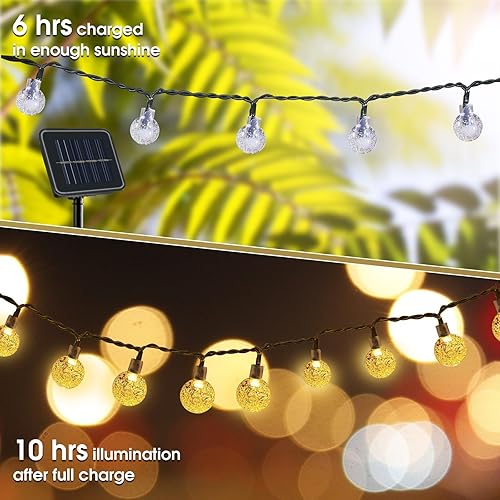 Miniatura 4 de Eueasy Guirnalda de luces solares para exteriores, paquete de 2 luces LED impermeables de 49.2 pies con 100 luces LED de globo de cristal con 8