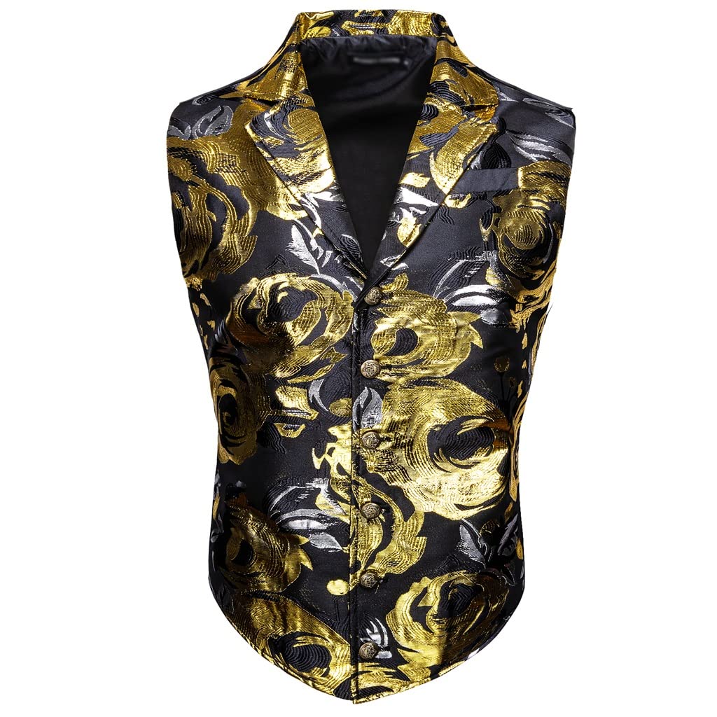 Gilet de costume homme à fleurs dorées grande taille 3XL confortable pour grand mariage