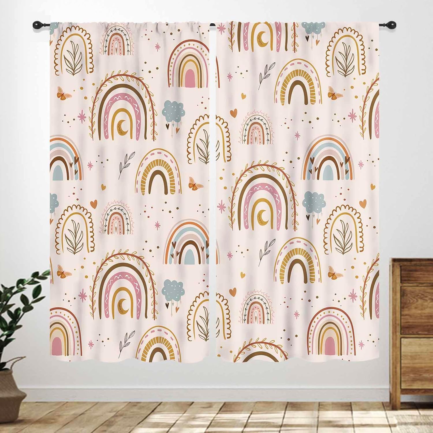 Boho Rainbow Curtains,Kids Motivational Positive Words Colorful Cute Star Clouds Boys Girls Bedroom Window Treatments,Cartoon Rainbow Living Room Nurserym Classroom Drapes 2 Panels,55X63 Inch