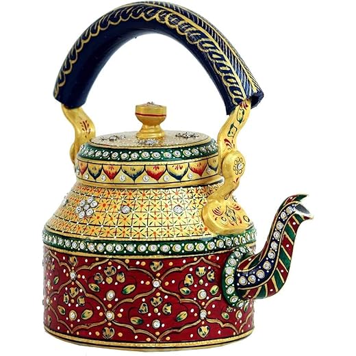DECORATIVE CRAFT Hand Painted Figurine Aluminium Decorative Tea Kettle Pot Multicolour