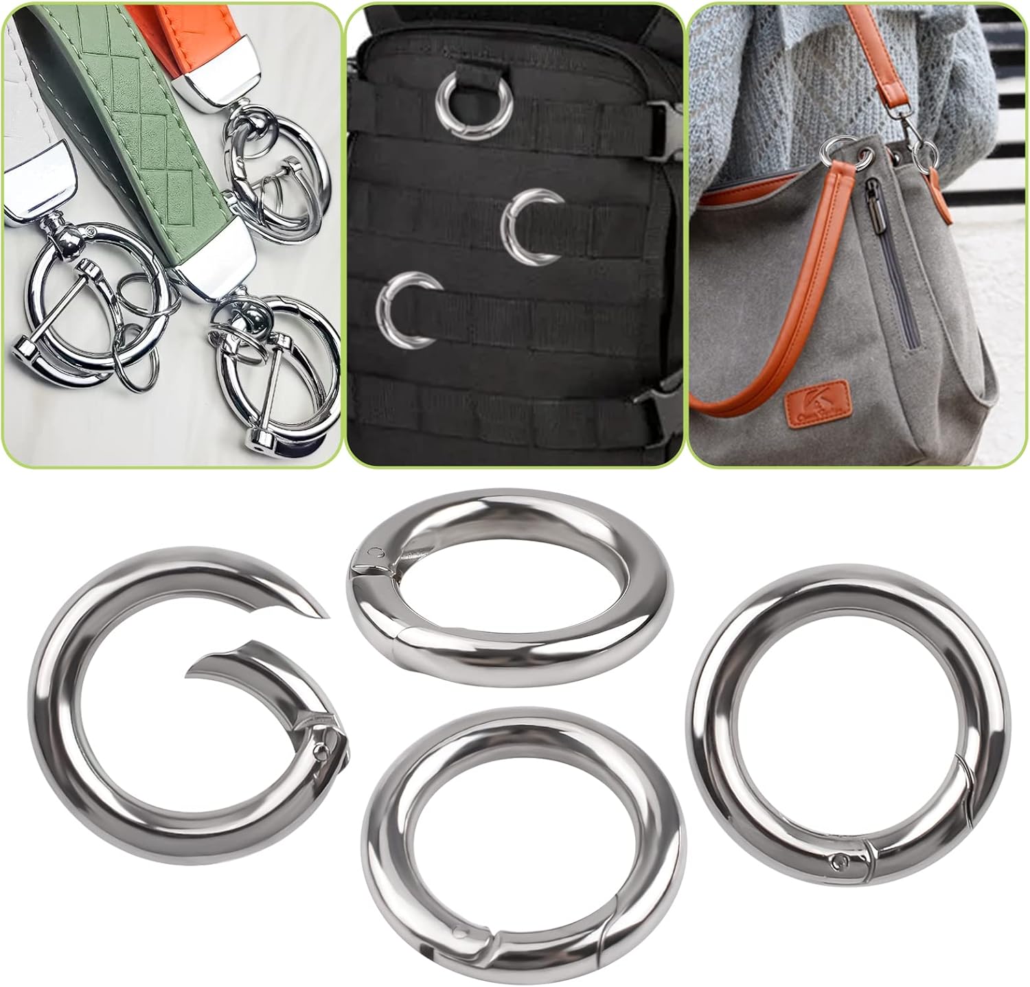 Spring O Rings, 4Pcs Stainless Steel Round Carabiner Snap Clips Spring Snap Keyring Quick Release Multi-Purpose Metal Rings for Bags, Keys, Pets (16mm, Silver) - Image 7