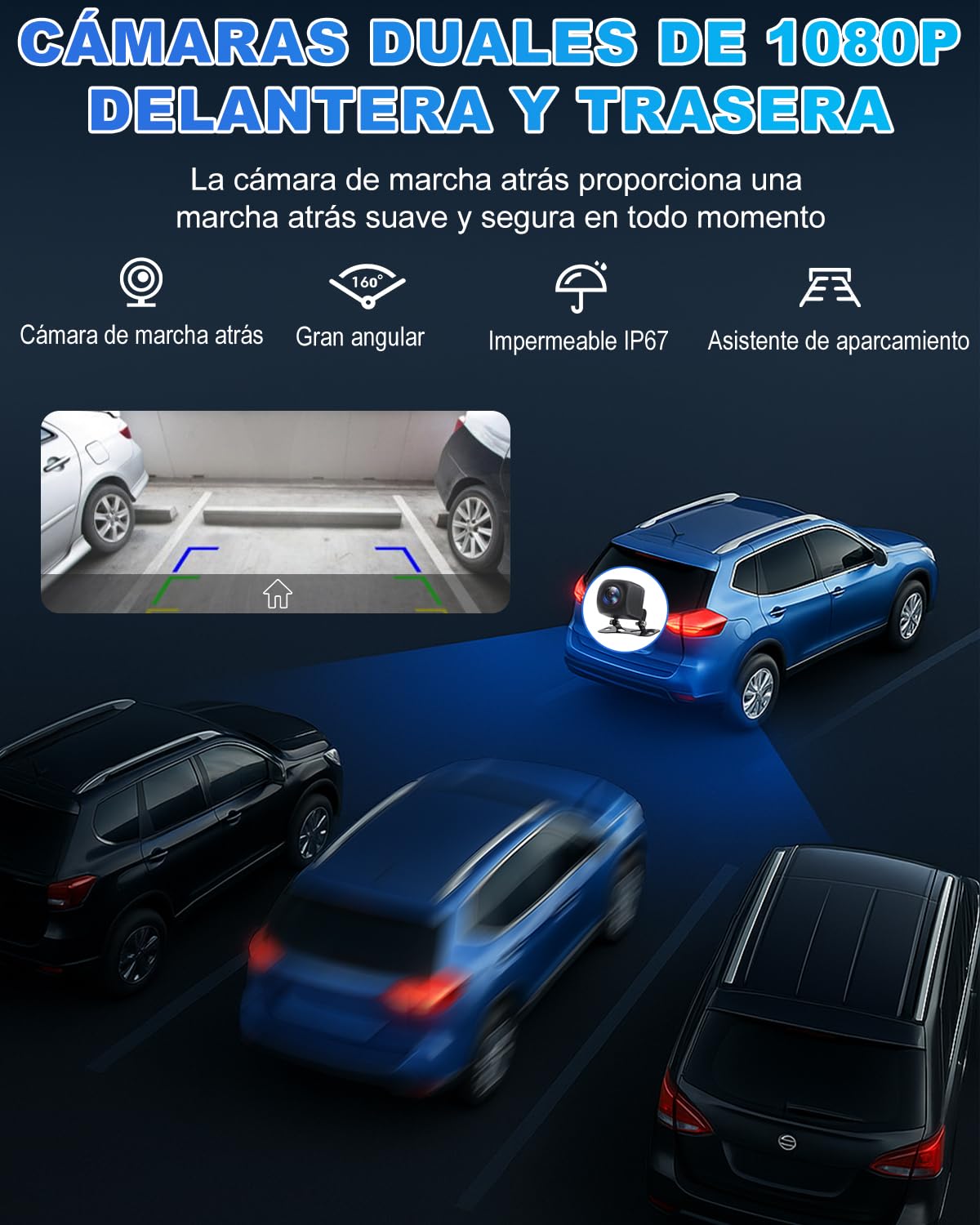 Pantalla Coche, 10.26" Pantalla Carplay Coche para Apple y Android con Cámara Trasera y Delantera HD 1080P, Navegación GPS, Sonido Premium, Control por Voz, Encendedor de Coche de Doble Puerto, AUX