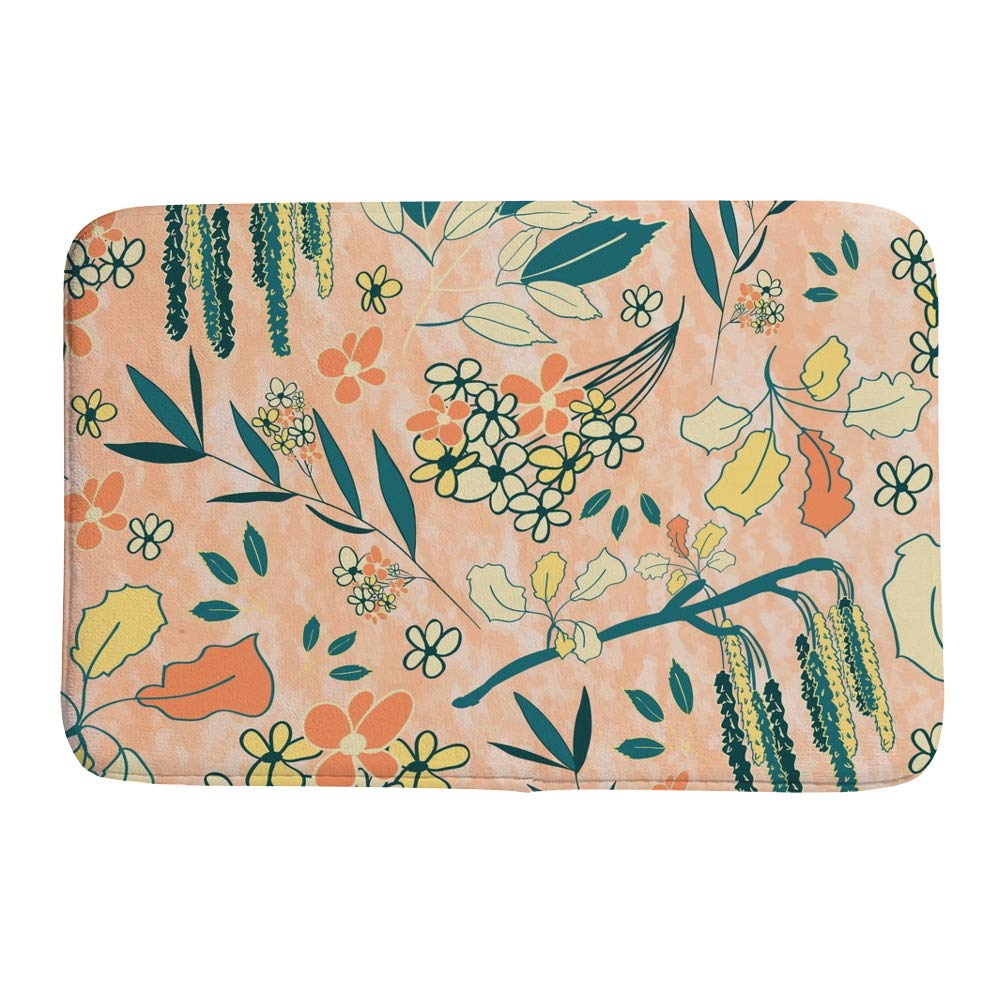 Paillasson en velours corail 36x24" antidérapant et design fleuri unique