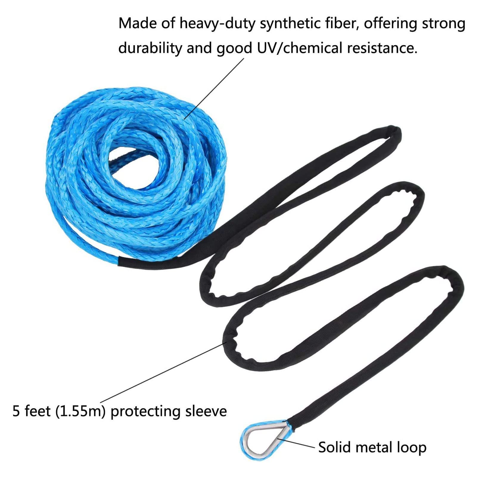 Fydun Corde de Câble de Ligne de Treuil Fibre Synthétique Résistance à la Rupture de 5500 LB 4.8mmx15m pour SUV UTV ATV Treuils Camion Bateau(Bleu)