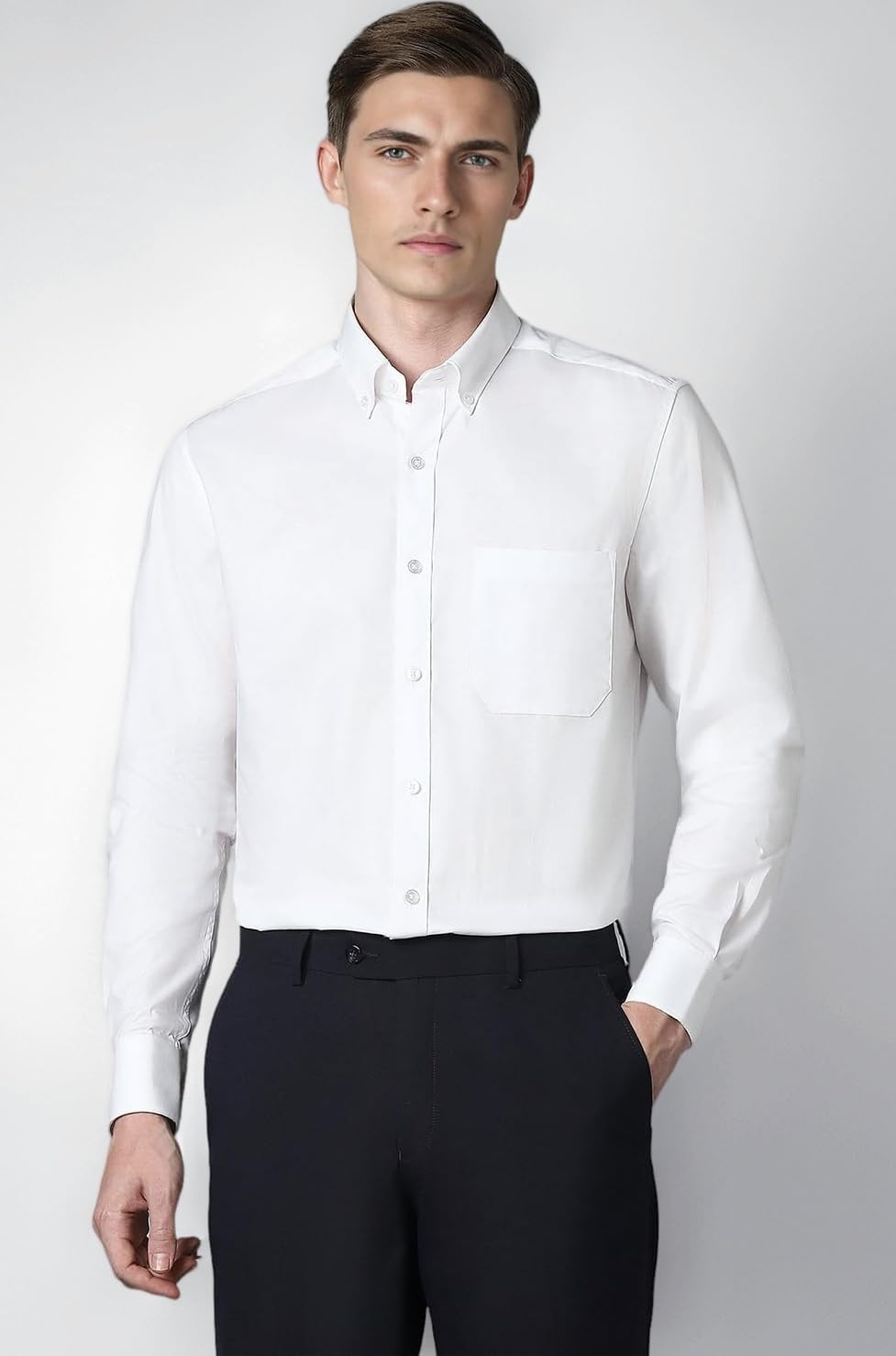 Louis Philippe Men's Regular Fit Easy to Iron Everyday wear Premium Cotton Full Sleeve Solid Formal Shirt