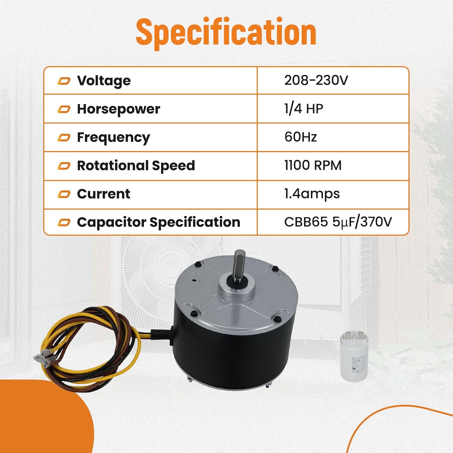 maXpeedingrods 5KCP39EGS070S Condenser Fan Motor 1/4 HP 1100RPM 208-230V for Genteq Carrier Bryant Payne