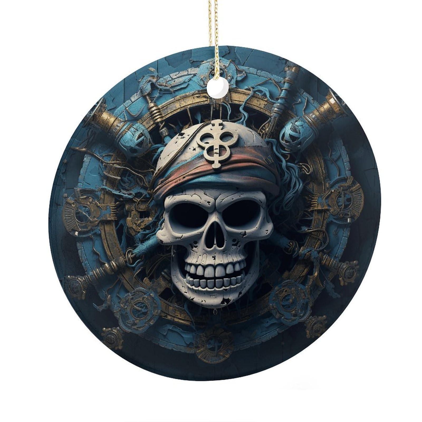 Adfgyerh Style Skeleton Pirate Ceramic Circular Pendant,2.9 Inch，Hanging Ornament，Gift Exchange Idea Round Ceramic Ornament,For Mom And Daughter，For Home Indoor Outdoor Decor.