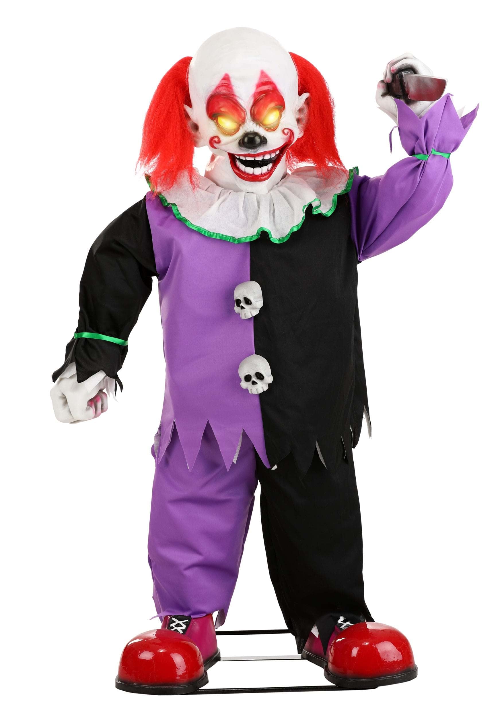 Fun Costumes4FT Little Killer Clown w/Knife Animatronic Decoration, Lifelike Step-pad Activated Clown Halloween Decoration