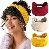 Vista 9 de Diademas bohemias para mujer, bandas anchas para la cabeza, turbante anudadas, bufanda para el pelo a rayas, diadema con estampado de leopardo