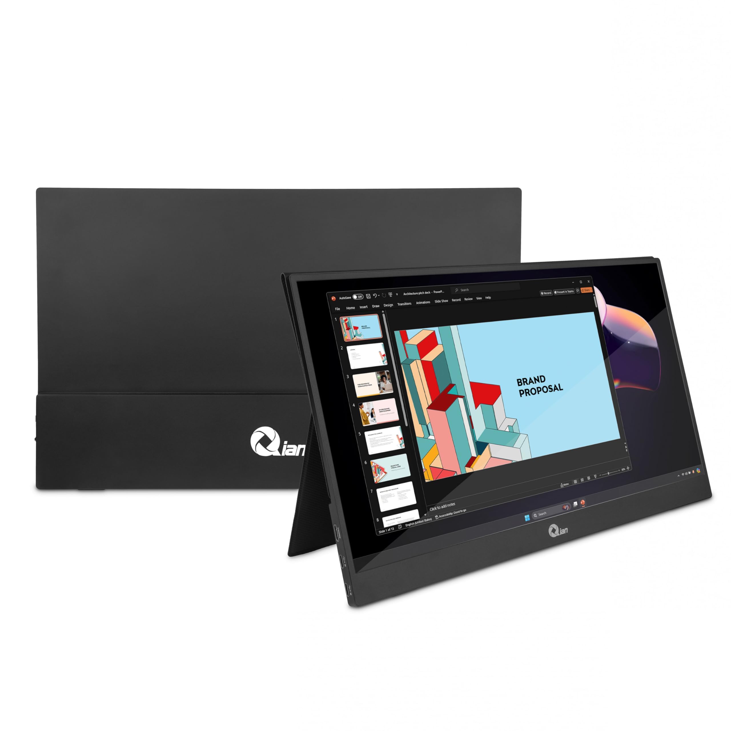 Qian Monitor Portátil IPS Full HD de 15,6" a 60Hz 1920 × 1080 con Soporte, Altavoces Duales, Segunda Pantalla Ultradelgada para Ordenador Portátil/PC/Mac/PS3/4/5/Xbox
