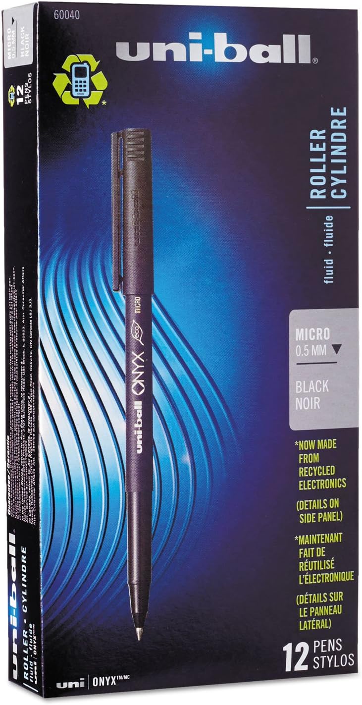 uni-ball 60040 Onyx Roller Ball Stick Dye-Based Pen Black Ink Micro Dozen