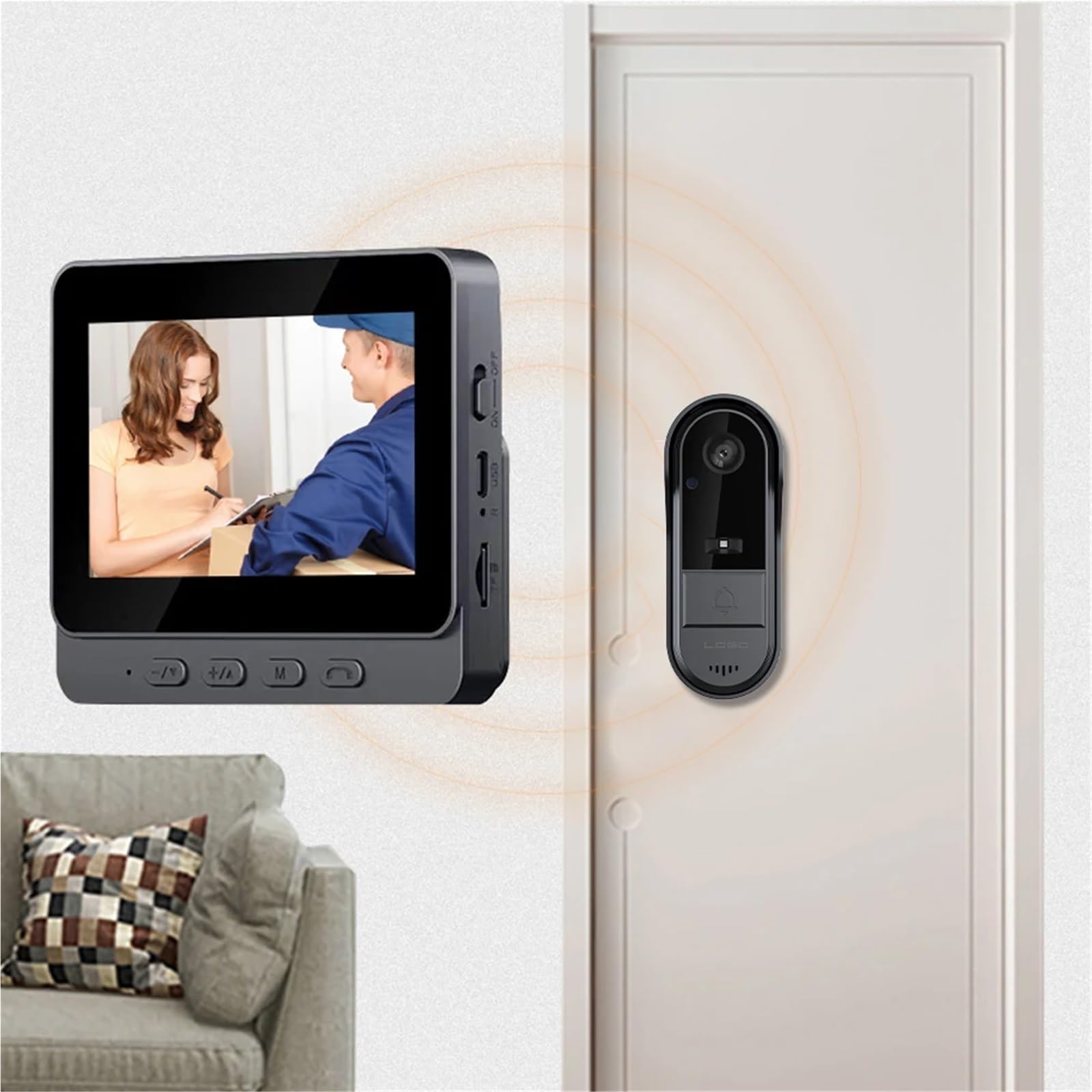 Timbre con vídeo Inteligente Timbre Visual inalámbrico, Pantalla IPS y visión Nocturna, Seguridad Mejorada for el hogar, 2.4G, WiFi, 4.3 Pulgadas para hogares Inteligentes, oficinas y hogares