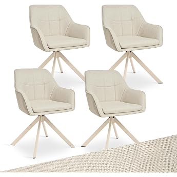 Dining Room Chairs Swivel Set of 4 with Armrests - 360  Swivel Upholstered Chair Modern Swivel Kitchen Chair with Beige Metal Frame and Backrest for Dining Room Office Beige