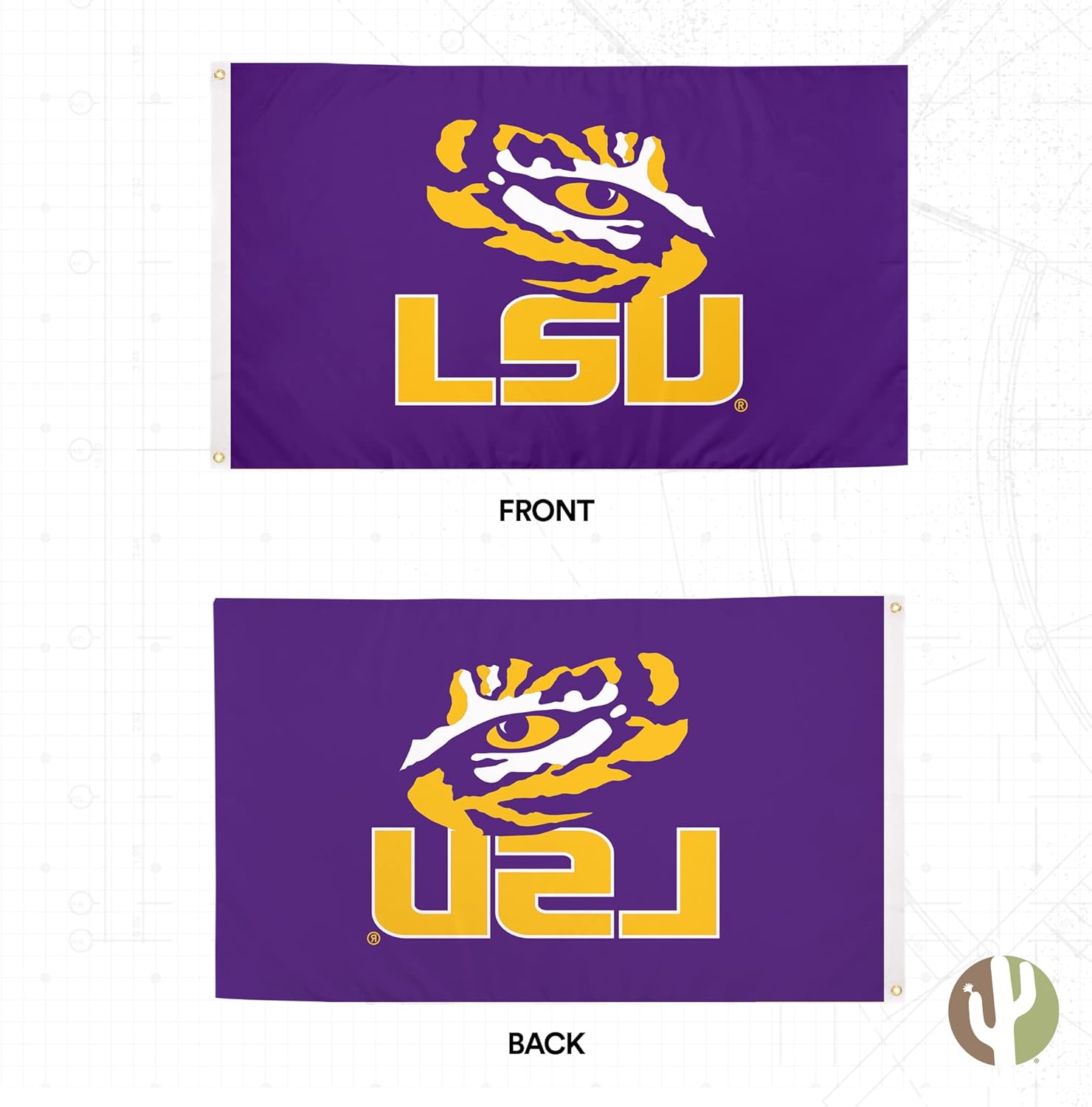 Desert Cactus Louisianna State University Flag - 3 x 5 Feet LSU Tigers Banner, Indoor/Outdoor Durable Fabric, 100% Polyester Design (Style 3)