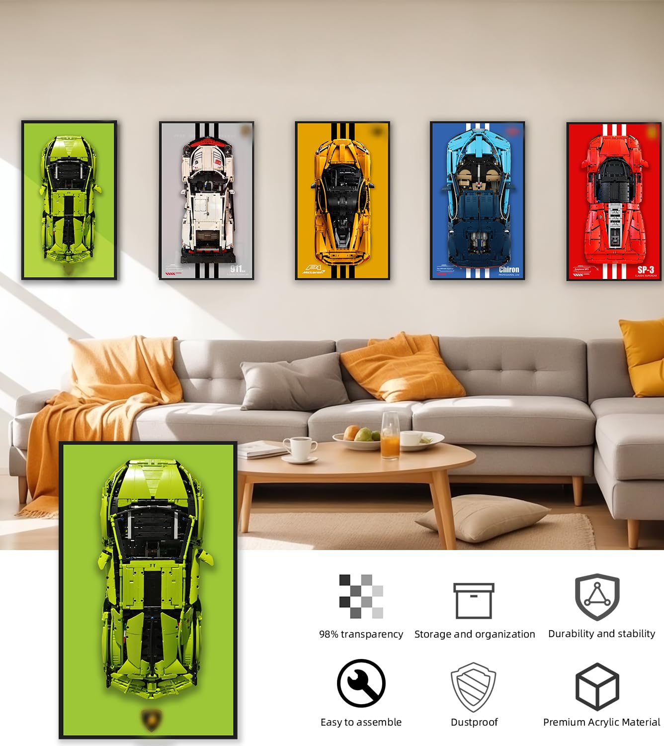Tablero de pared para Lego Technic Lamborghini Sián FKP 37 42115, compatible con coches Lego Lamborghini, ideas de regalo para los entusiastas del montaje en pared de automóviles Lego, 19.7 x 31.5