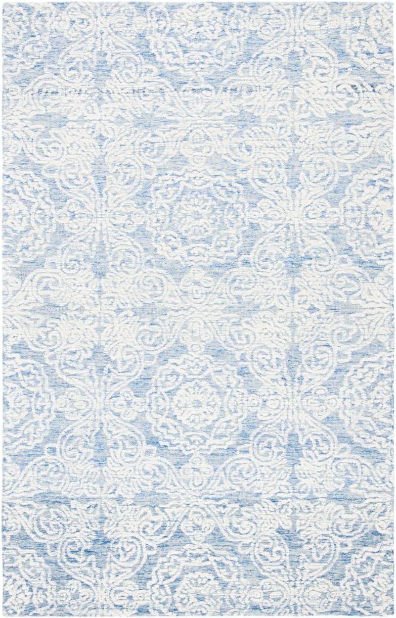 Blue and Ivory 6' x 9' Hand-Tufted Wool Area Rug