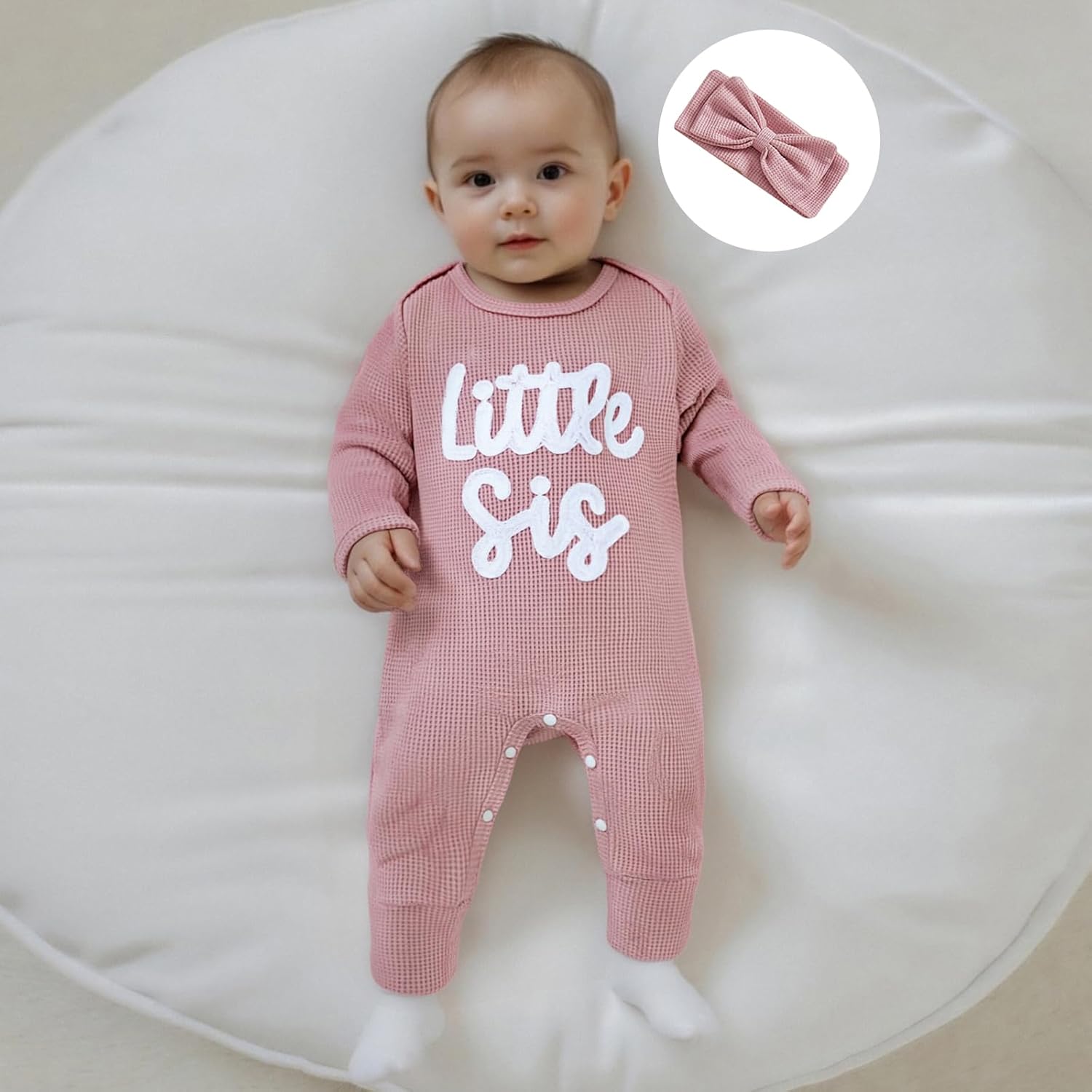 allshope Infant Baby Girl Fall Outfit Sweatshirt Romper Little Sister Lil Sis Long Sleeve Jumpsuit Newborn Clothes - Image 6