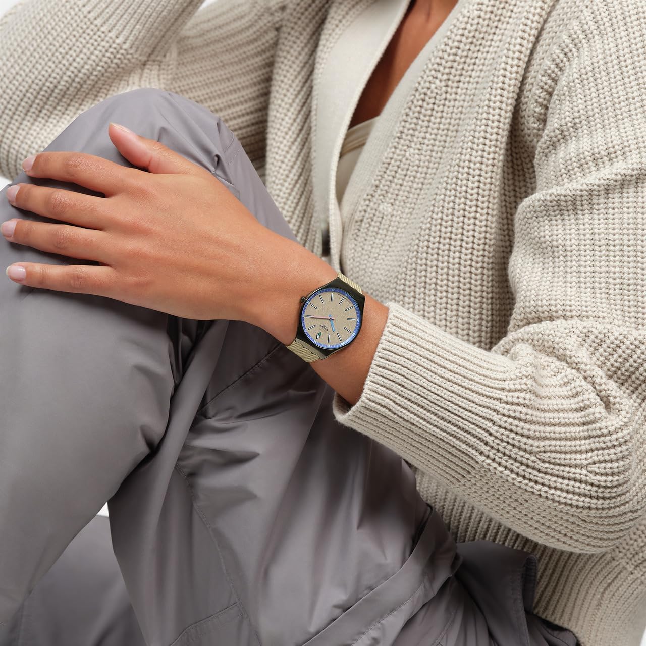 Swatch Skin Irony Unisex Watch Casual Polymer Beige Quartz Waterproof Sunbaked Sandstone