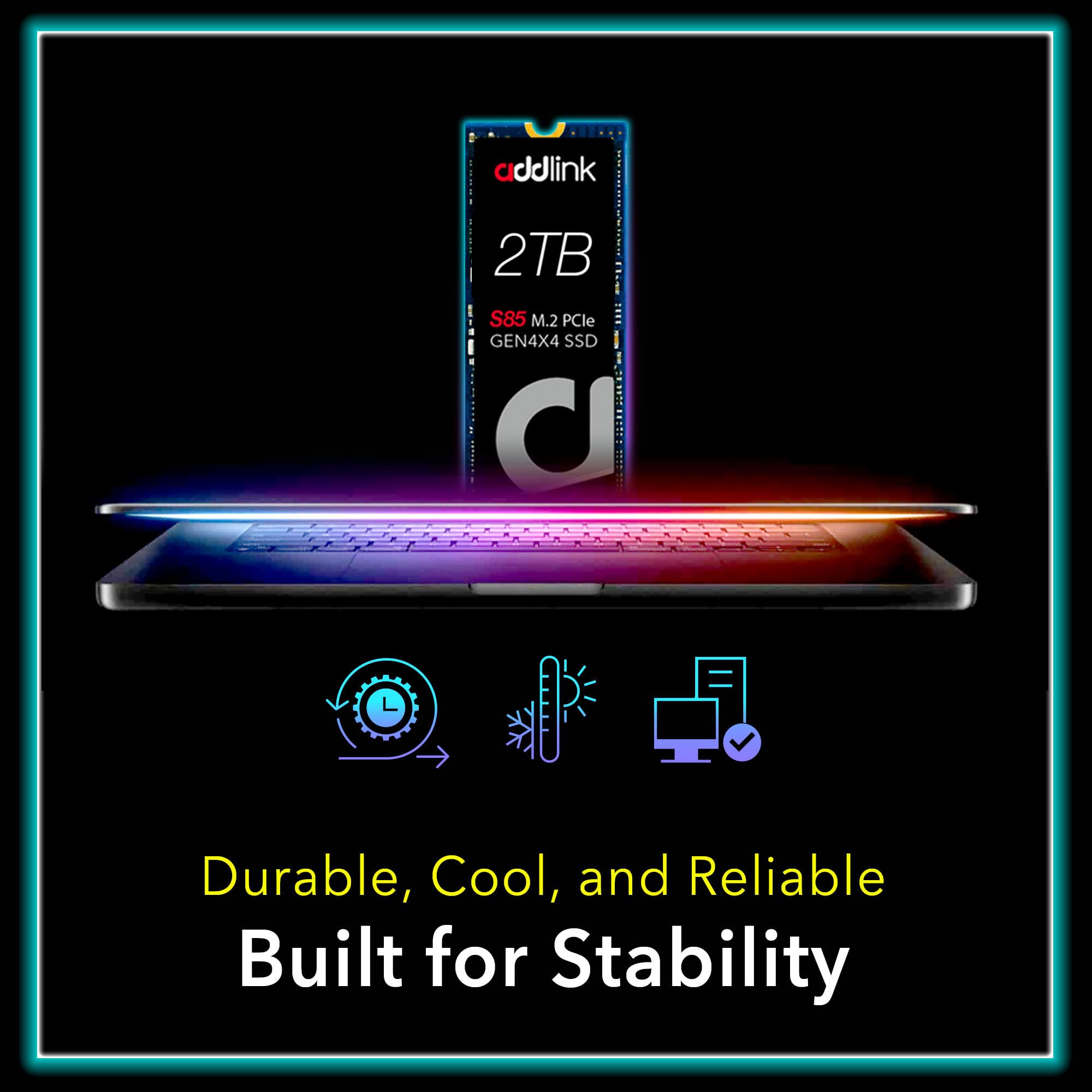 Addlink S85 2TB M.2 PCIe NVMe Gen4 Extension de mémoire SSD, vitesse jusqu'à 6000 Mo/s, disque SSD interne avec technologie HMB pour ordinateur portable, jeu et créateurs