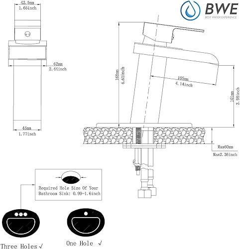 Miniatura 6 de Grifo de lavabo moderna para baño Eyekepper de manija individual para agua en cascada acabado en cromo Níquel pulido 6009N