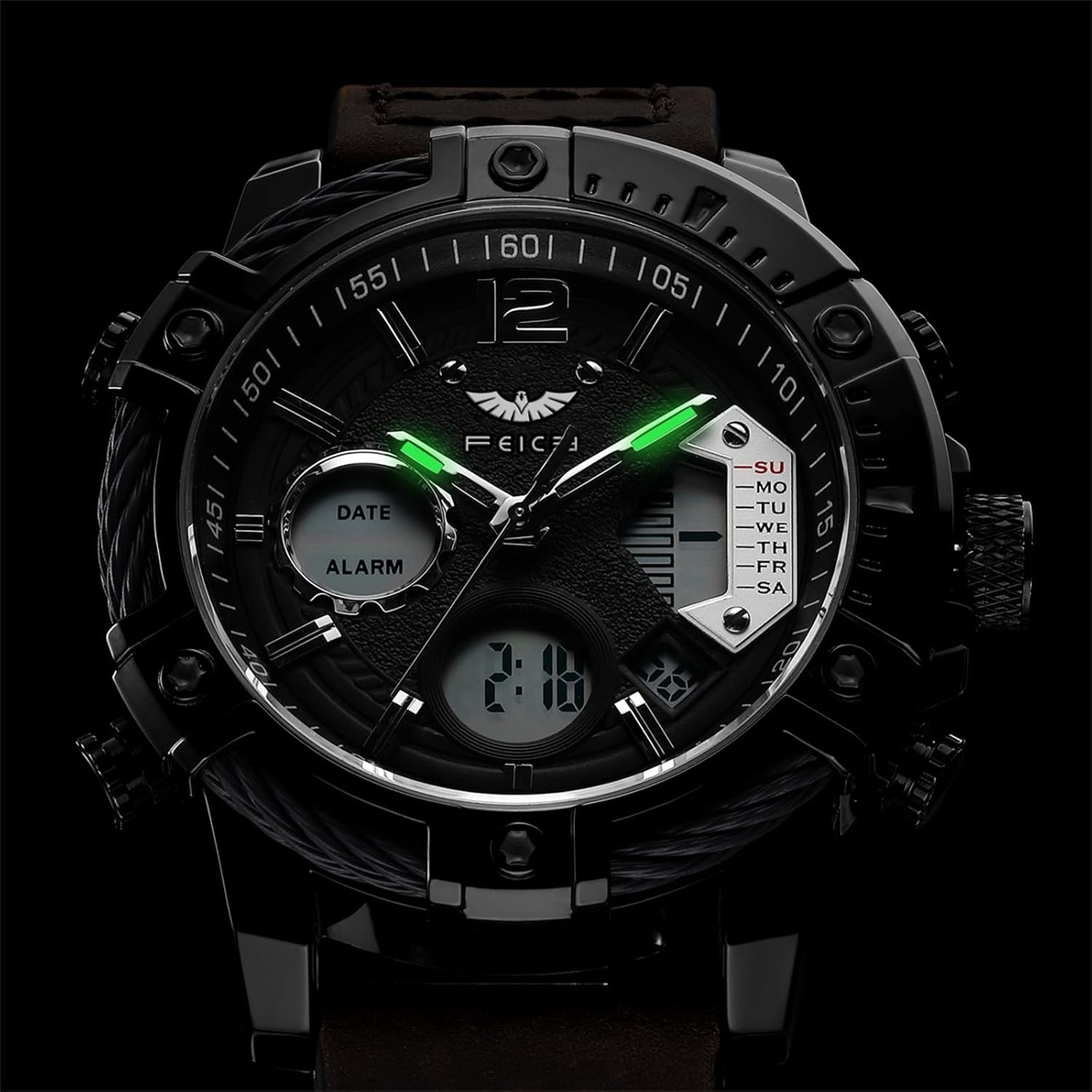 FEICE Men's Chronograph Sport Watch Japanese Quartz Analog-Digital Waterproof Watches Multifunctional Luminescent Industrial Style Punk Watch