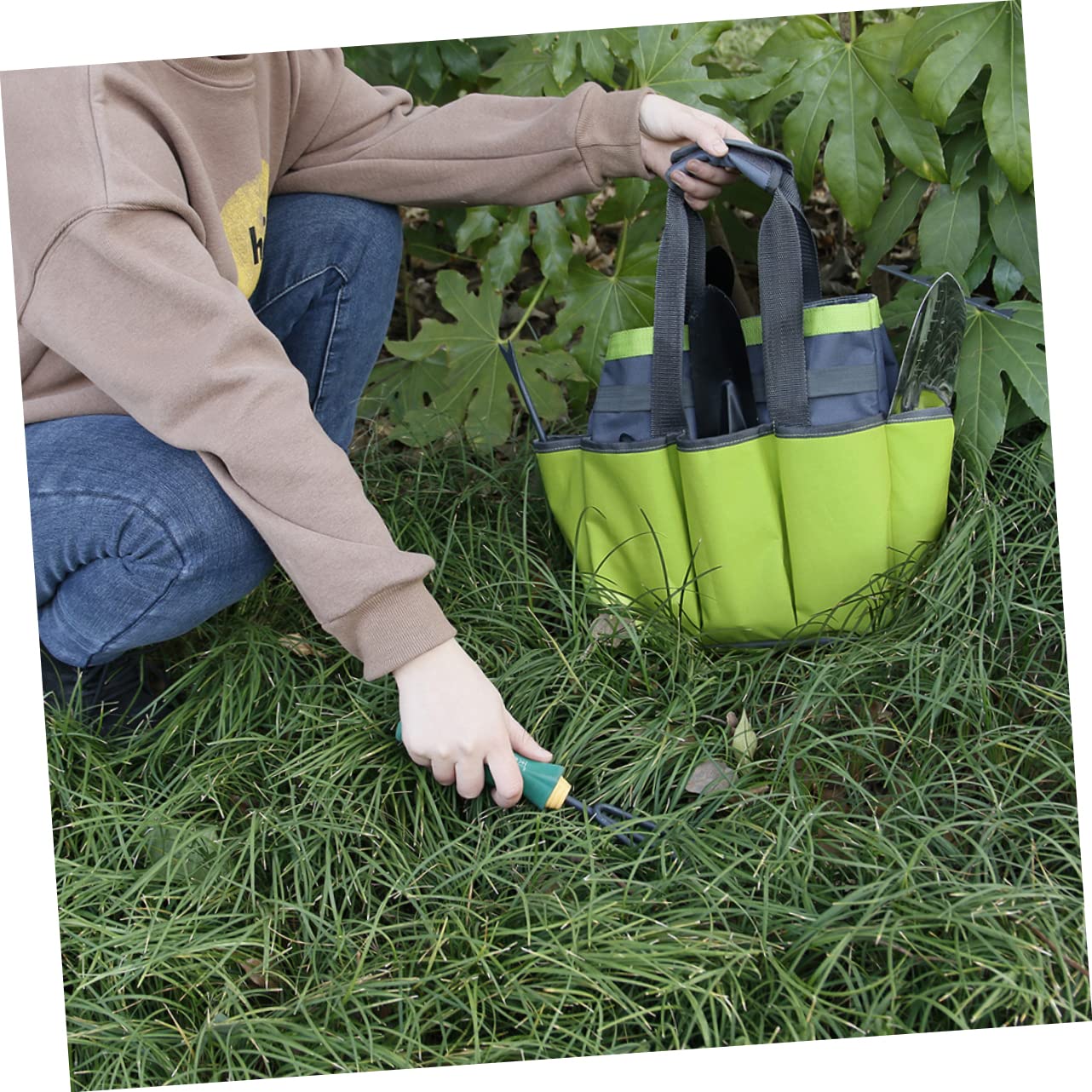 Didiseaon Bolsa de Herramientas de de Oxford Resistente Organizador Multi Pocket para Jardinería Tote Práctica y Ligera Verde Manzana