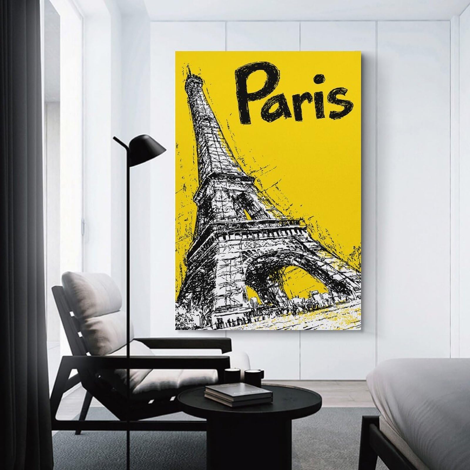 Junmoney Unframe-Style-21 Eiffel Tower Paris Yellow Sketch Canvas Wall Picture, 08X12inch(20X30cm), For Study, Office Or Focused Interiors, Home Office Artwork With Decorative Appeal
