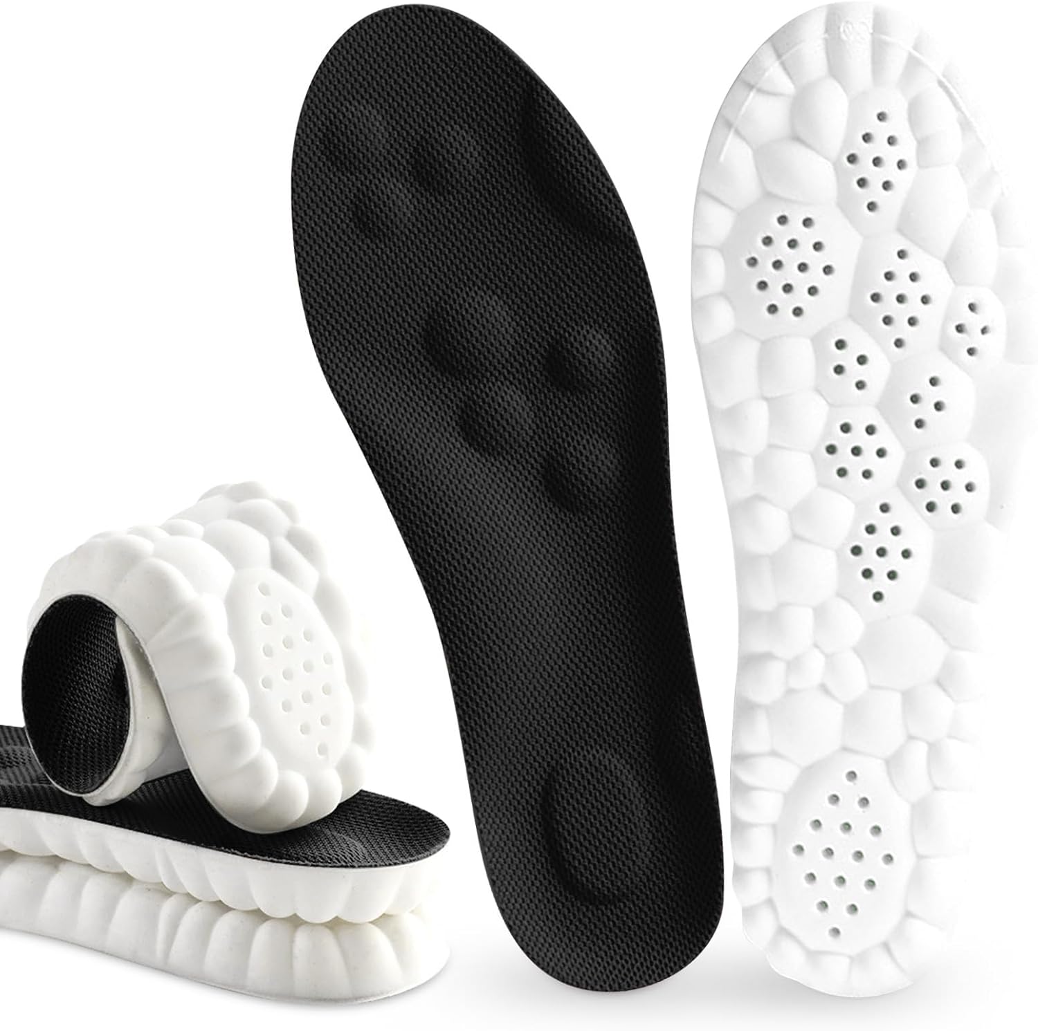 4D Cloud Insoles for Men Women,Memory Foam Super Soft, Relieve Foot Pain,Day-Long Comfort,Anti-Fatigue & Shock Absorption (Black, Men 9.5-10.5/Women 10.5-11.5)