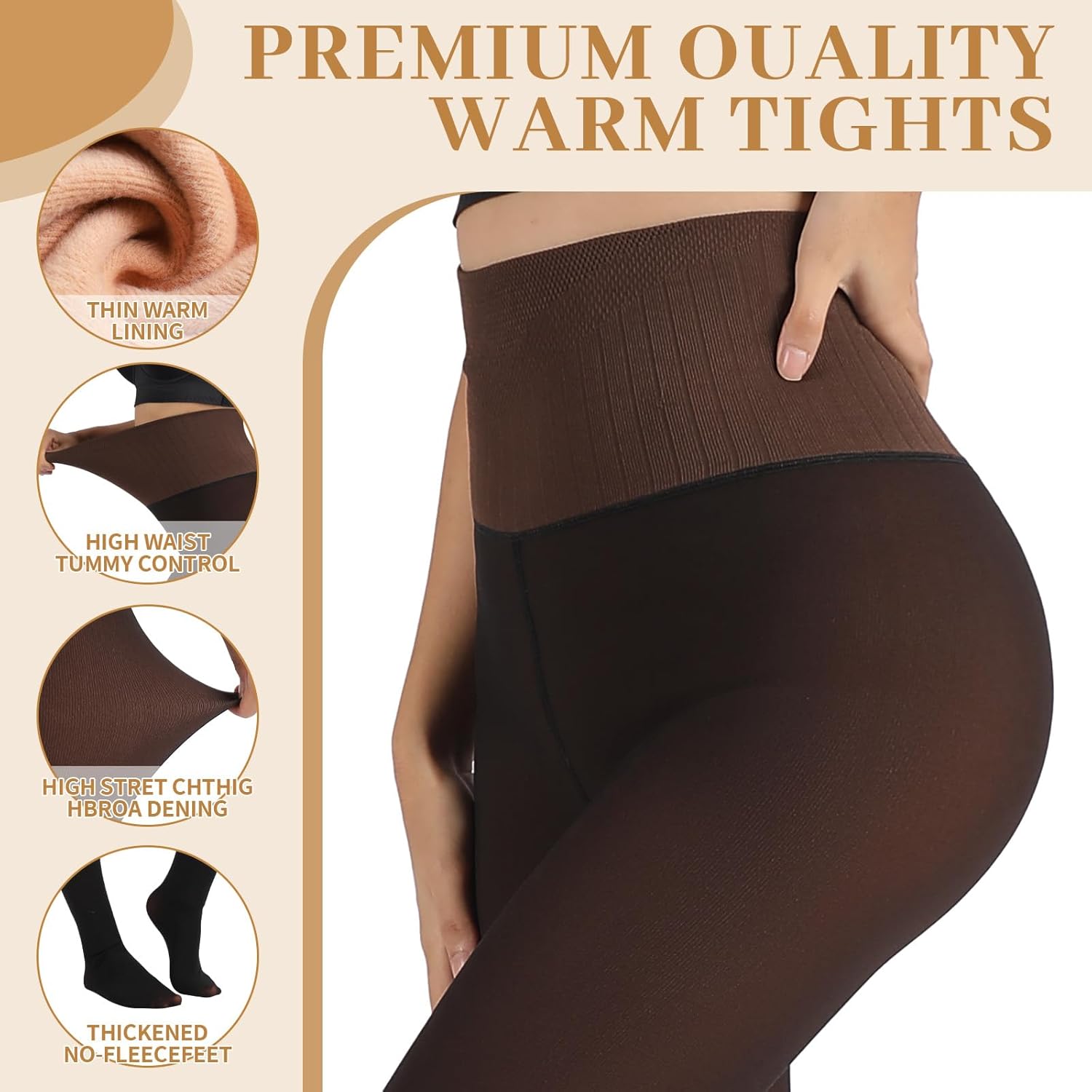 DancMolly Fleece Lined Tights Women Skin Color Warm Thermal Winter High Waist Leggings with Fuzzy Lining - Image 2