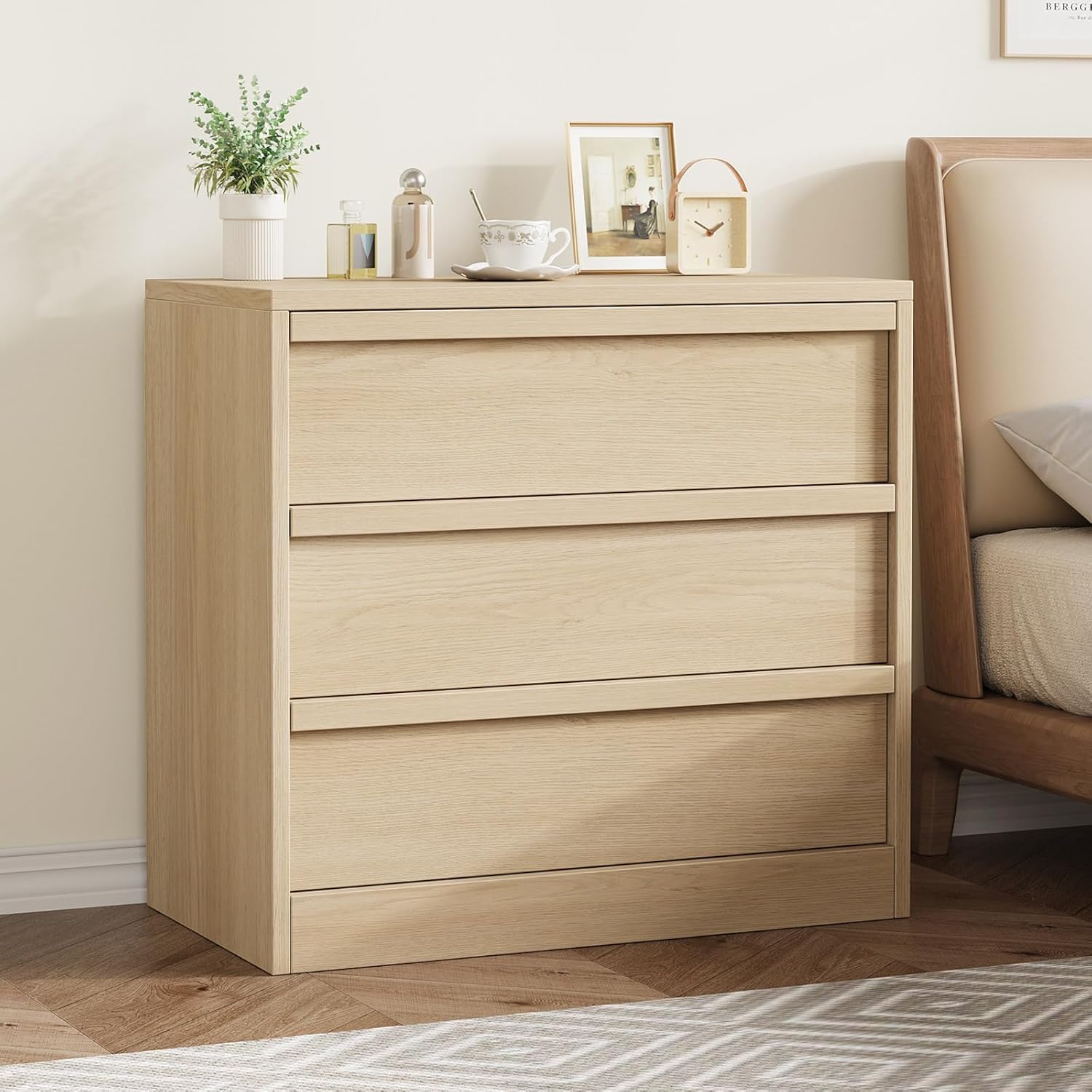 IDEALHOUSE 3 Drawer Dresser for Bedroom, Antique White Chest of Drawers with Natural Wooden Handles, Vertical Storage Tower Unit for Closet, Nursery,
