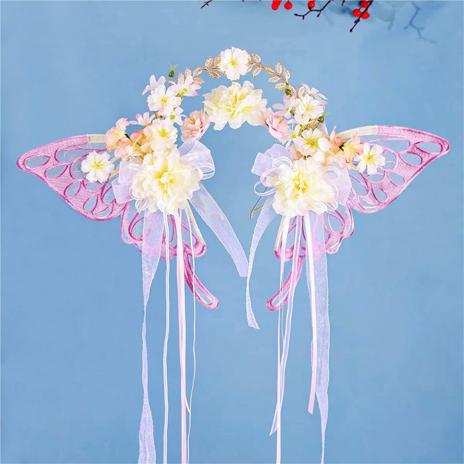 Blumenkranz Haare Simulation Blumenkranz Frauen Schmetterling Blumen Kopf Hoop Braut Künstliche Anti-Rutsch-Hochzeit Girlande Zubehör(Color4)