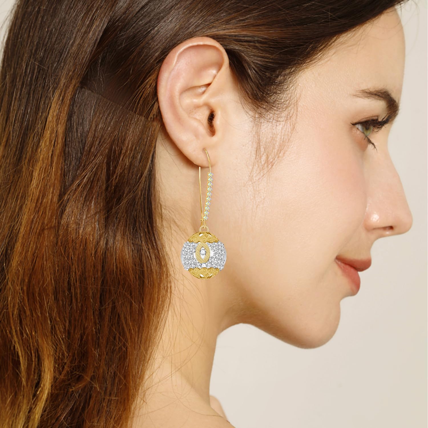 Bohemian Handmade Sparkly Crystal Flower Ball Dangle Drop Earrings Rhinestone Floral Leverback Earrings For Women - Image 4