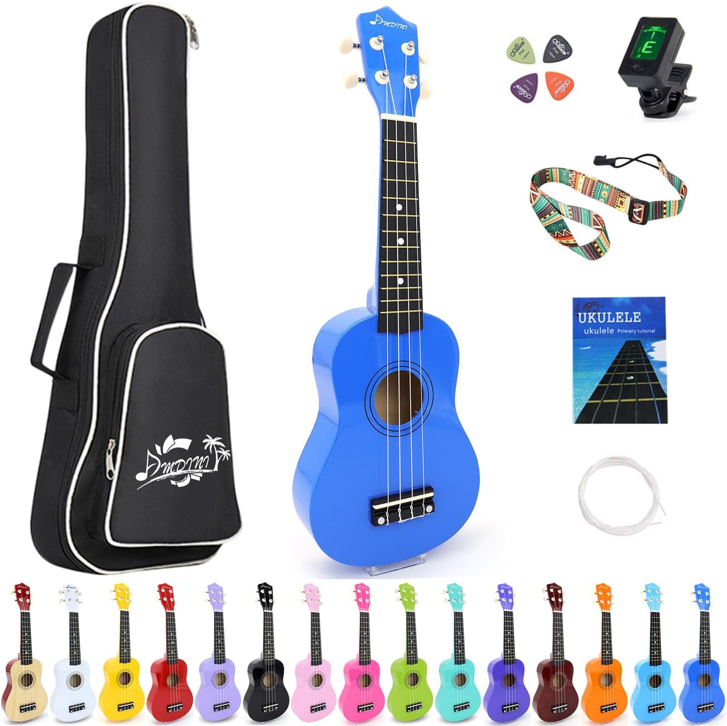 Ukulele for Beginners Hawaiian Wood Soprano Ukelele Starter Kit for Kids Adult Student Ukalelee Uke Bundle Pack with Free Lessons Gig Bag Tuner Strap Picks Nylon Strings (Navy Blue, 21 Inch)