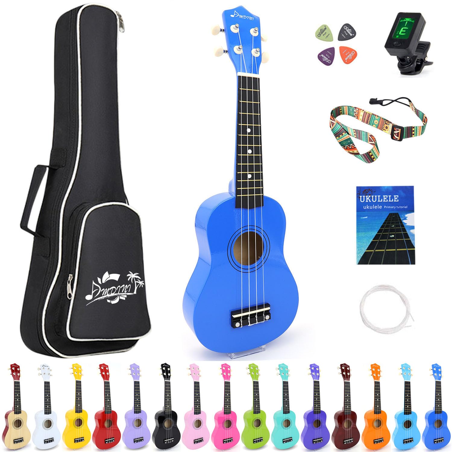 21 Inch Ukulele for Beginners Basswood Soprano Ukelele Kit for Kids Adult Student Starter Mini Guitar Ukalelee Pack Bundle with Book Gig Bag Tuner Strap Picks Nylon Strings (Navy Blue)